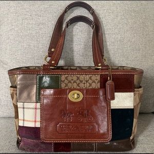 Vintage multi colored leather and suede handbag